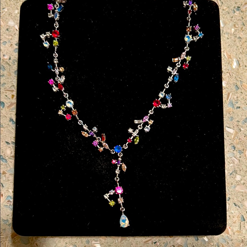 Gorgeous Silver plated multi colored crystal necklace.